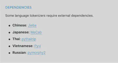 [https://spacy.io/usage/models](https://spacy.io/usage/models) Spacy depends on MeCab (mecab-python3)